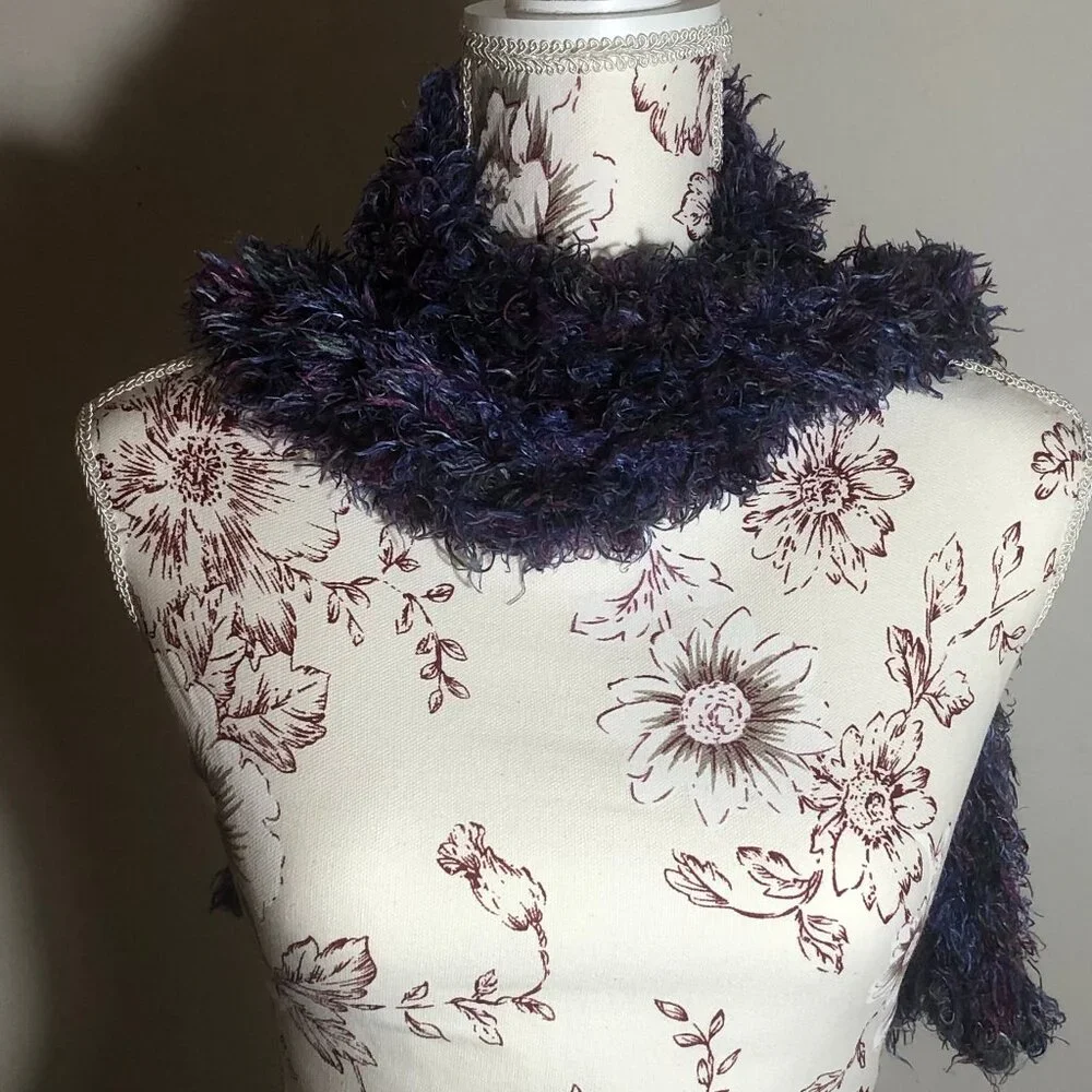 💙 Retro Jewel-Tone Eyelash Scarf — Statement Texture | Made in Korea